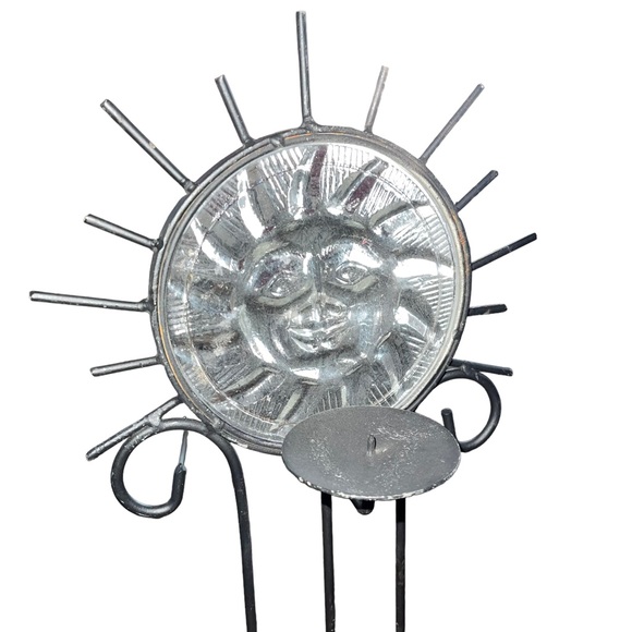 Vintage 1990s Y2K Glass Celestial Sun Face Wrought Iron Candle Holder - Picture 4 of 8